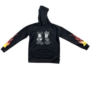 Vans x Disney Sweatshirt‎ Womens XS Black Mickey 90 Flames Fire Pullover Hoodie